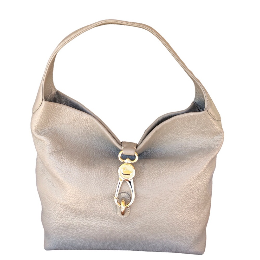 Dooney & Bourke Belvedere Pebble Leather Logo Lock Shoulder Bag Soft Gray - Picture 4 of 16